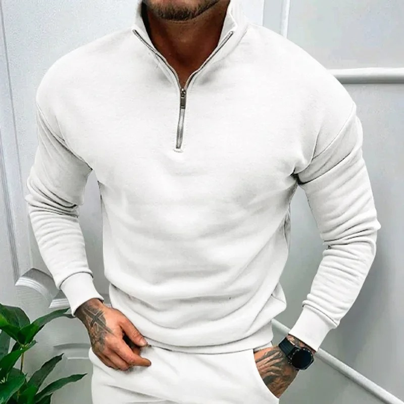 Sporty sweatshirt with zip and stand-up collar