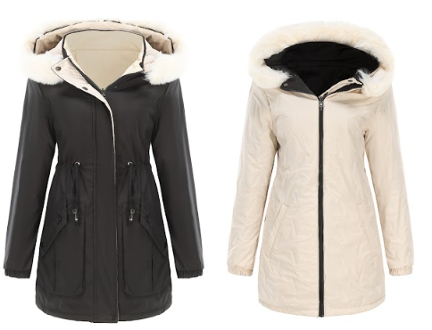 Women - Reversible Winter Parka - Fur Cotton - Stylish Warm Outerwear for Cold Weather