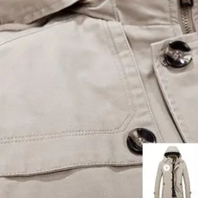 Men's parka winter jacket with detachable hood and button placket