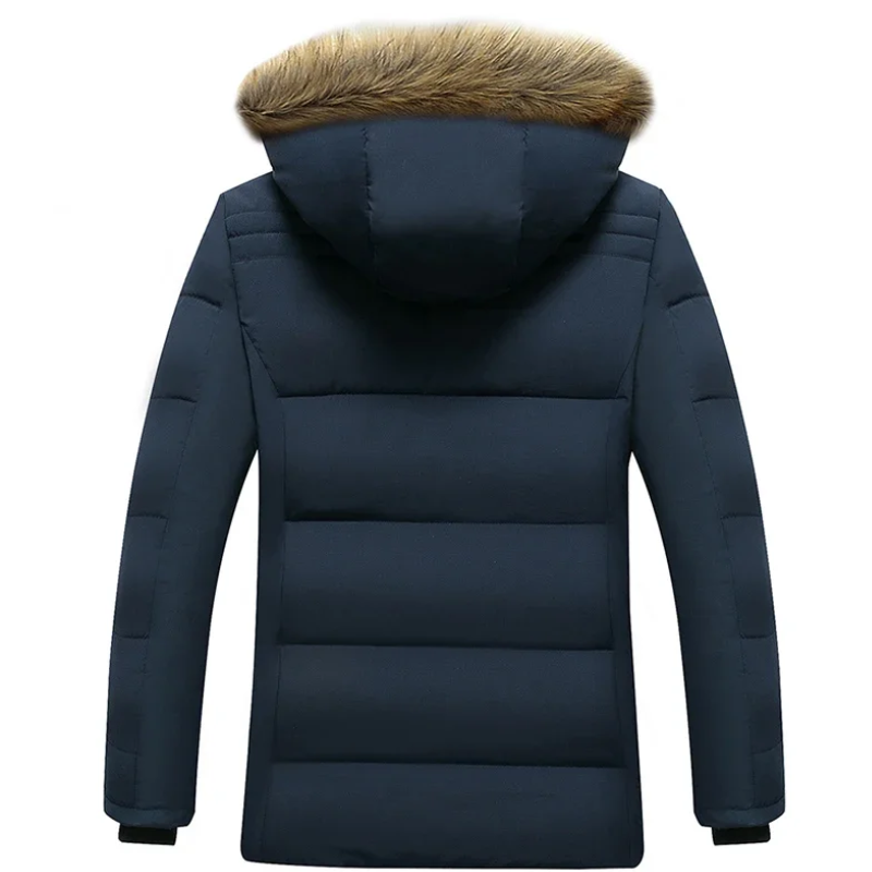 Men's lined parka jacket with detachable faux fur collar