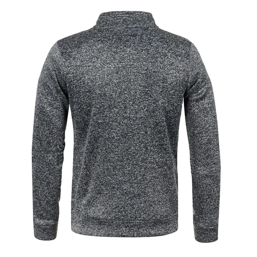 Modern knitted pullover with zip and stand-up collar