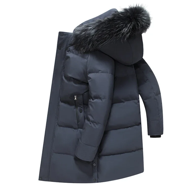 Men's parka winter jacket with fur hood and zips