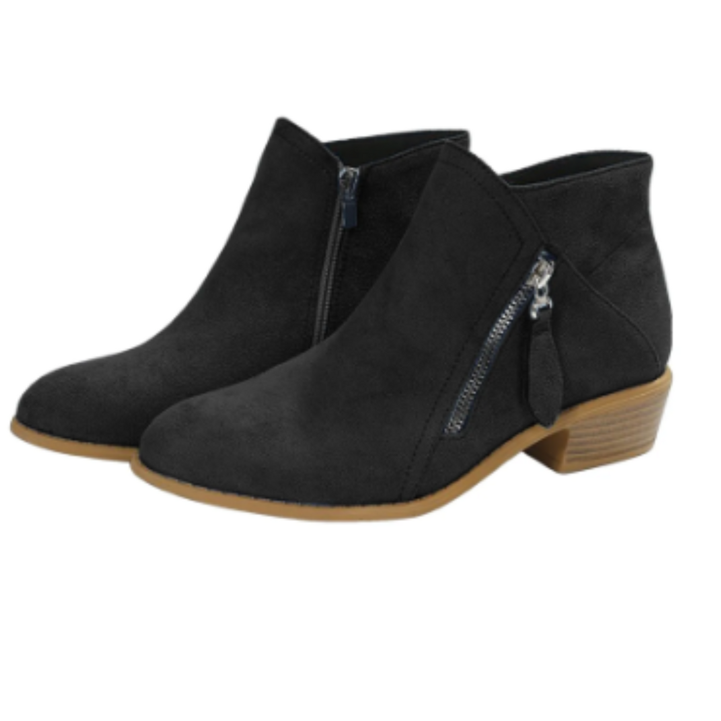 Women's Suede Ankle Boots with Zipper and Low Heel