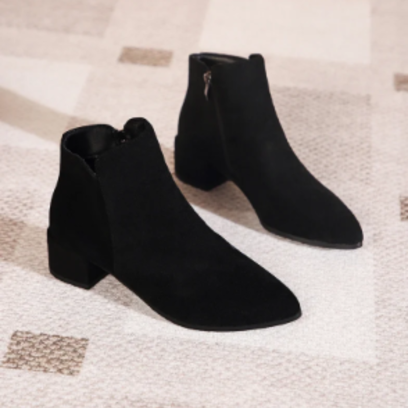 Low Heel Ankle Boots with Side Zip for Women