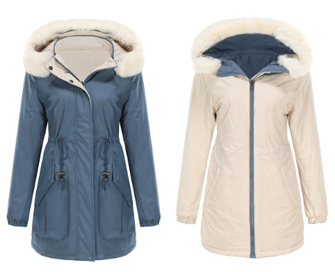 Women - Reversible Winter Parka - Fur Cotton - Stylish Warm Outerwear for Cold Weather