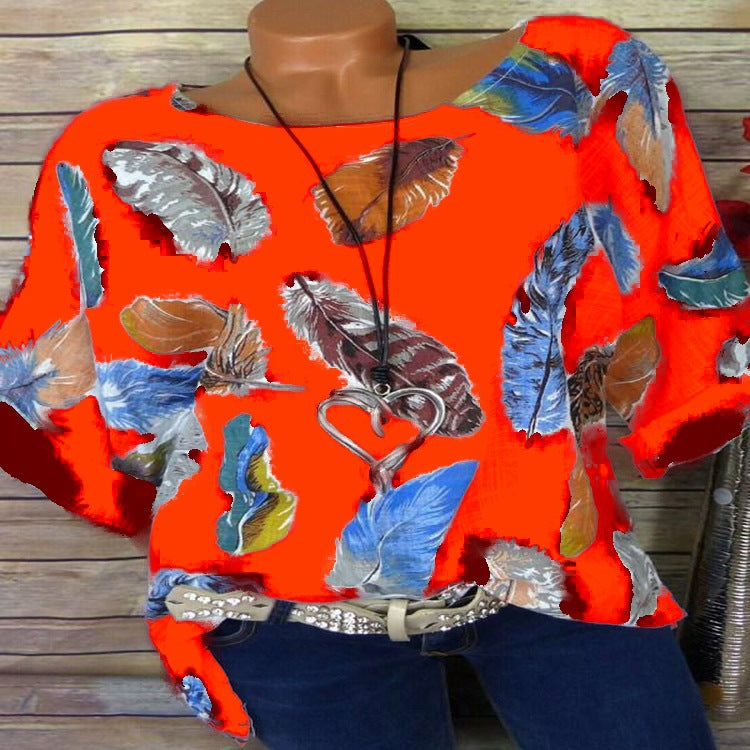 Modern feathers Colourful three-quarter sleeve blouse