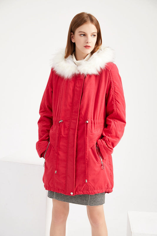 Women - Hooded Jacket - Winter Fleece-Lined Cotton - Warm Stylish Outerwear for Cold Weather