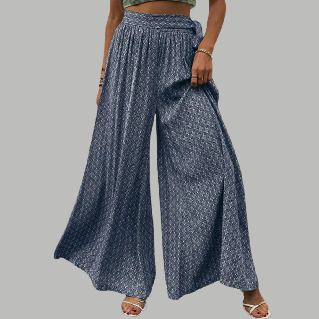 High-waisted wide trousers with print pattern