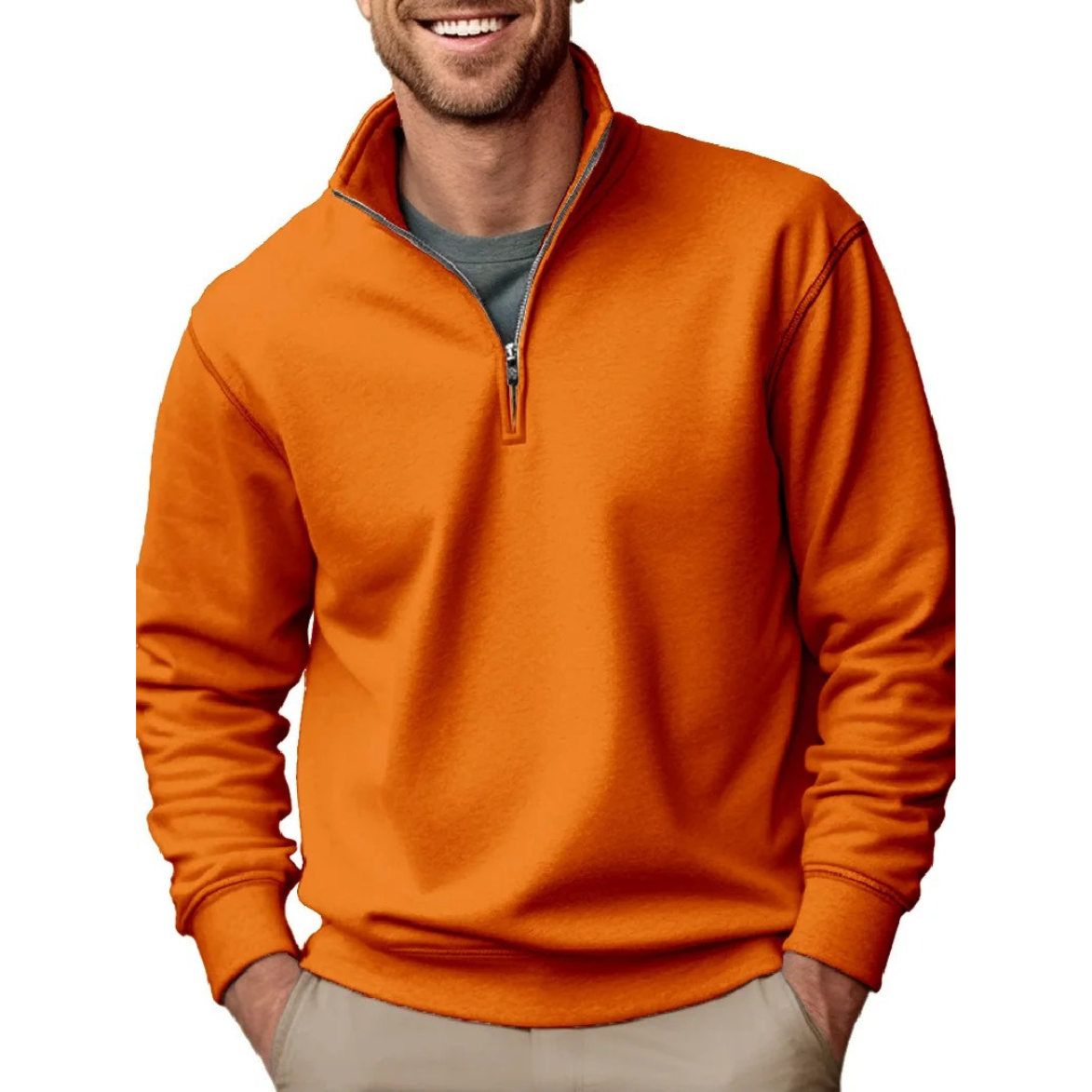 Comfortable sweatshirt with zip and stand-up collar