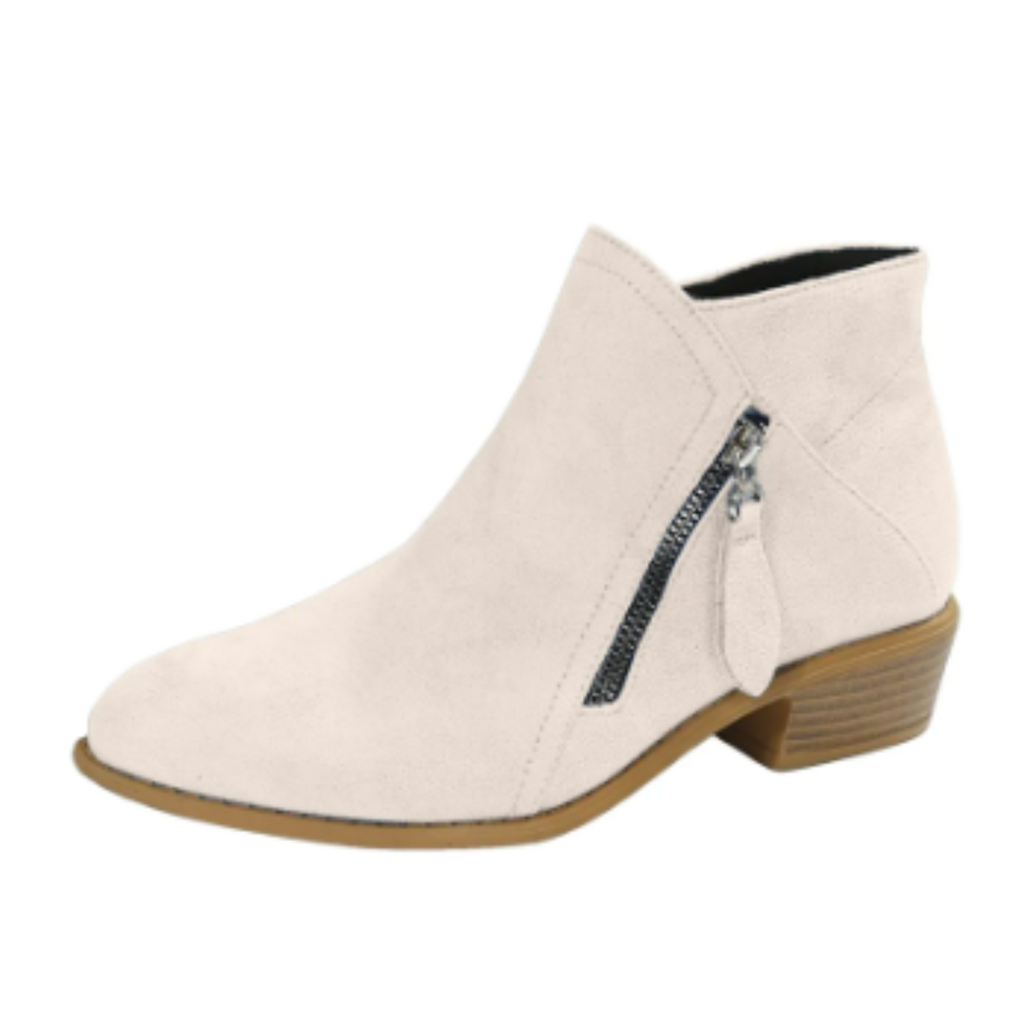 Women's Suede Ankle Boots with Zipper and Low Heel