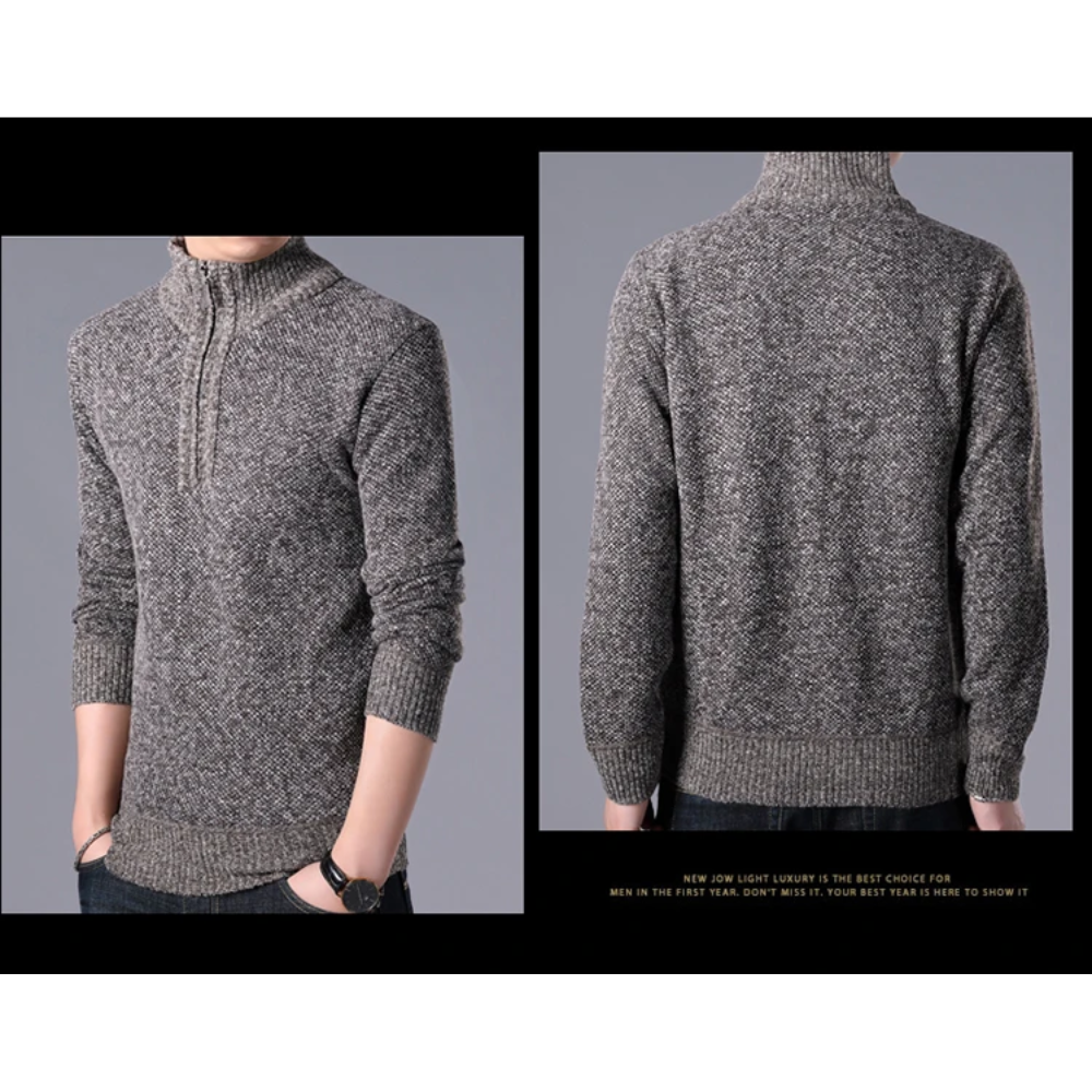 Stylish knitted pullover with zip and stand-up collar