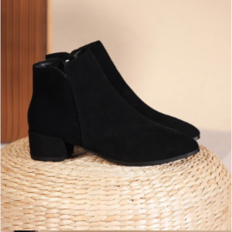 Low Heel Ankle Boots with Side Zip for Women