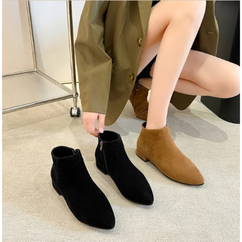 Women's Ankle Boots with Flat Heel and Minimalist Design