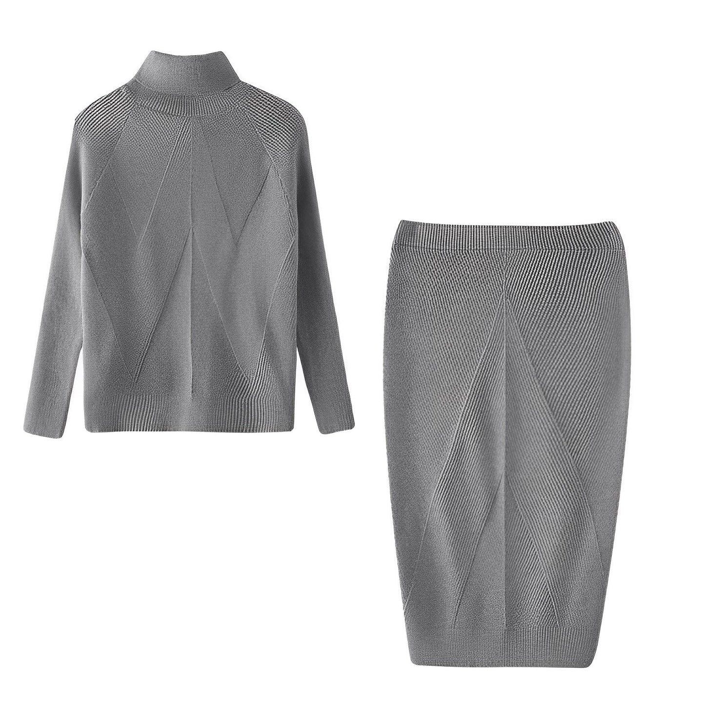 Women Knit Set - Cozy Turtleneck & Stylish Skirt - Perfect for Fall Fashion - Comfortable Knitwear