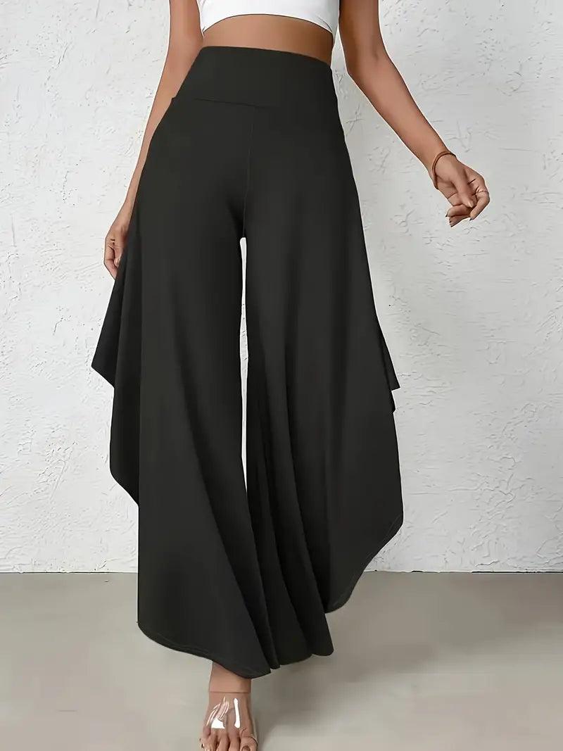 Women - Wide-Leg Trousers - Asymmetric Hem Design - Stylish and Comfortable Fashion Pants