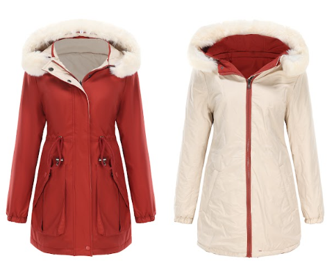 Women - Reversible Winter Parka - Fur Cotton - Stylish Warm Outerwear for Cold Weather