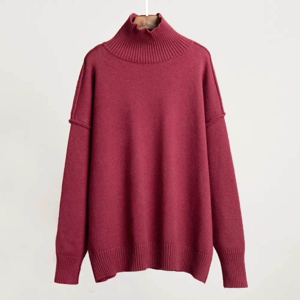 Women - Turtleneck Jumper - Cozy Loose Knit Design - Casual Sweater for Everyday Comfort