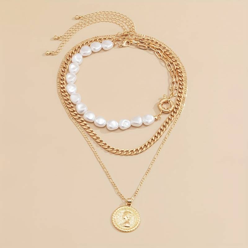 3-piece chain and pearl necklace