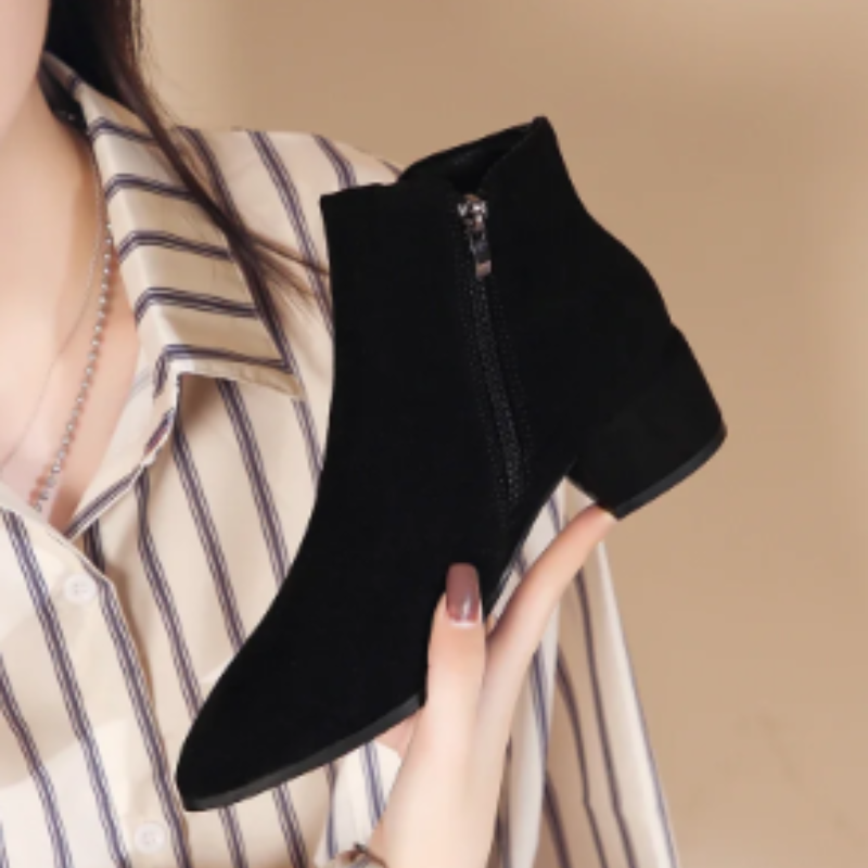 Low Heel Ankle Boots with Side Zip for Women