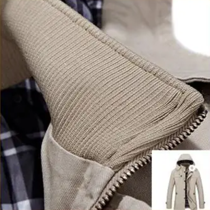 Men's parka winter jacket with detachable hood and button placket