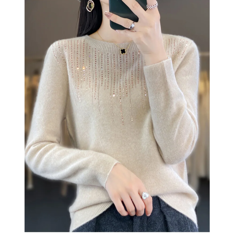 Soft Knitted Ladies Sweater with Sparkling Details