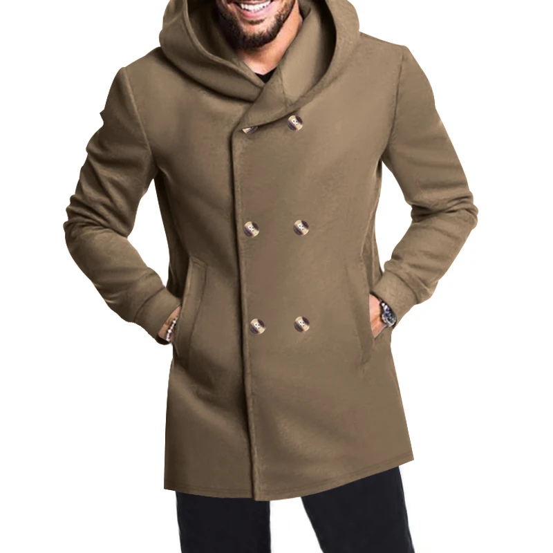 Double-buttoned coat with hood