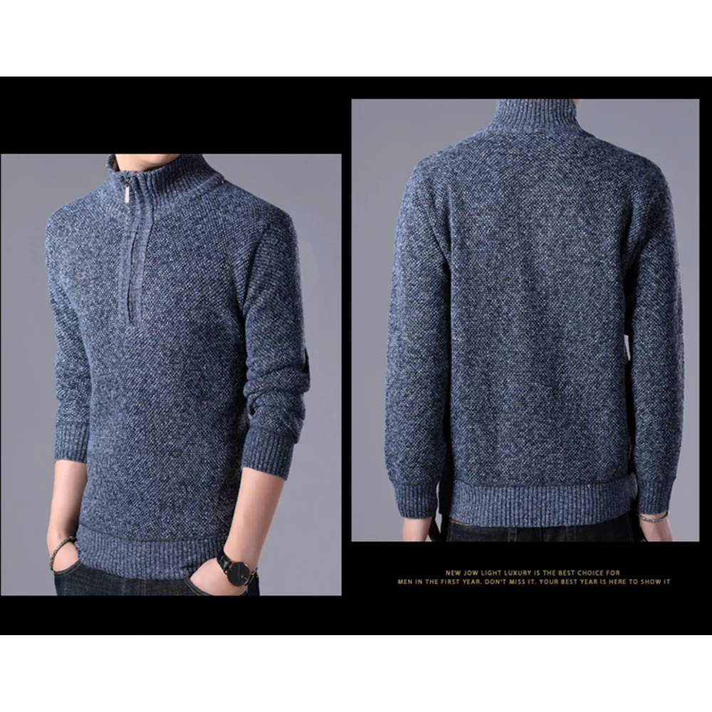 Stylish knitted pullover with zip and stand-up collar