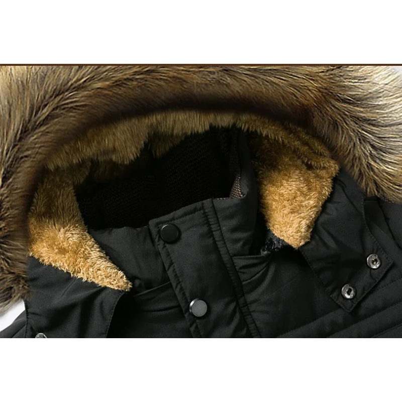 Men's lined parka jacket with detachable faux fur collar