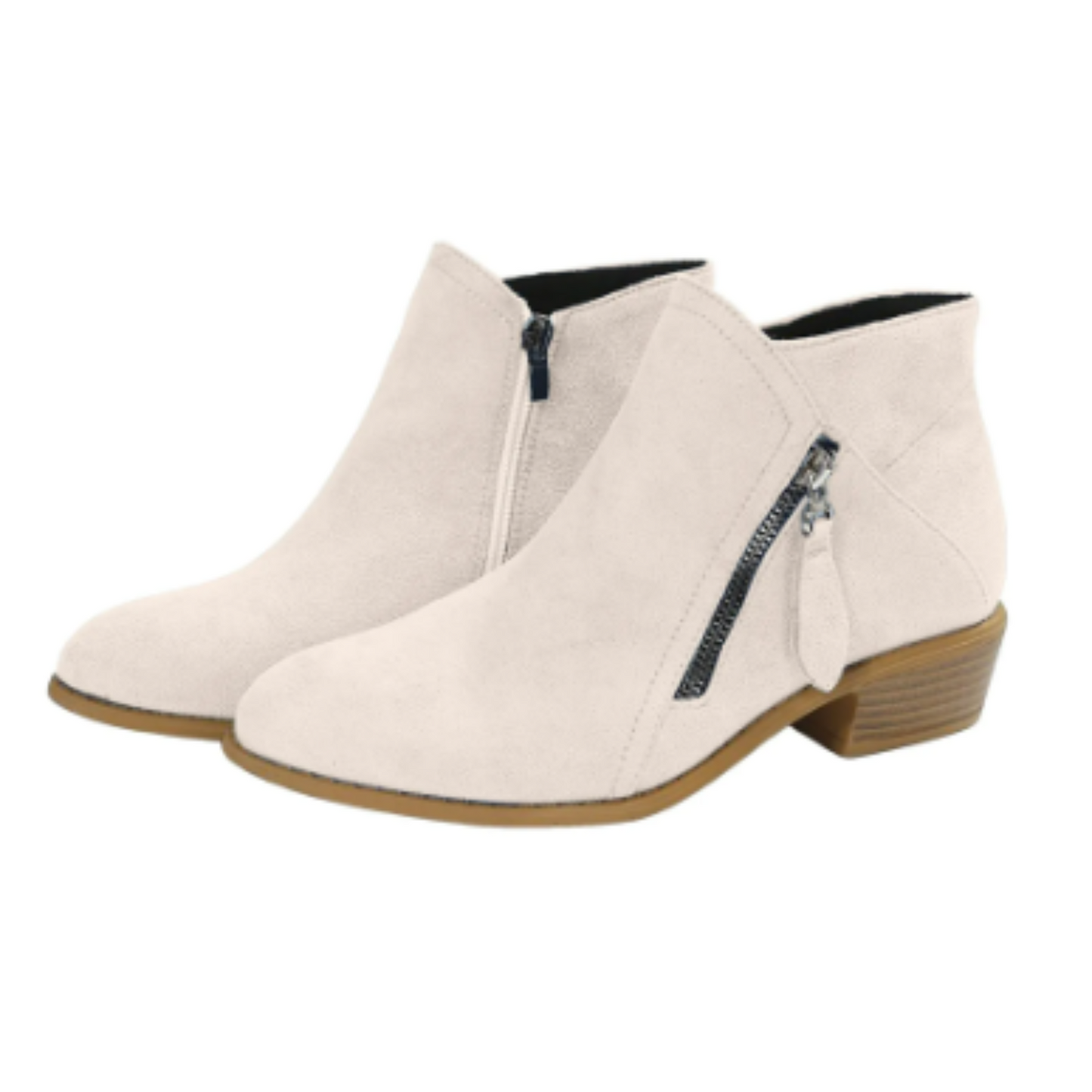 Women's Suede Ankle Boots with Zipper and Low Heel