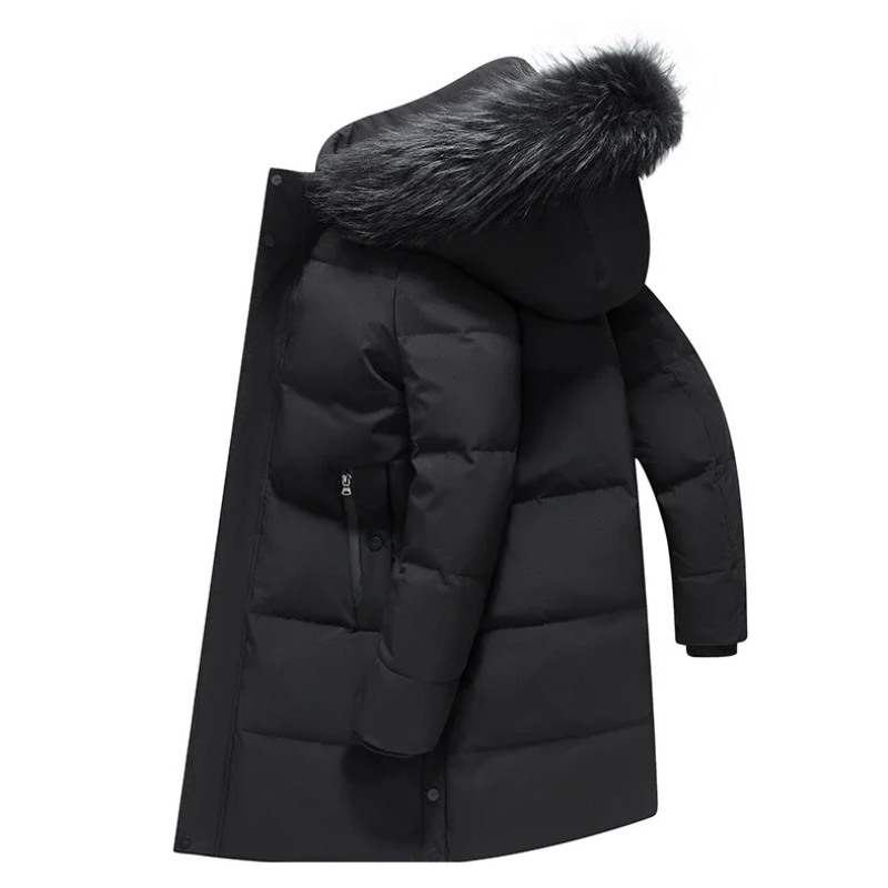 Men's parka winter jacket with fur hood and zips