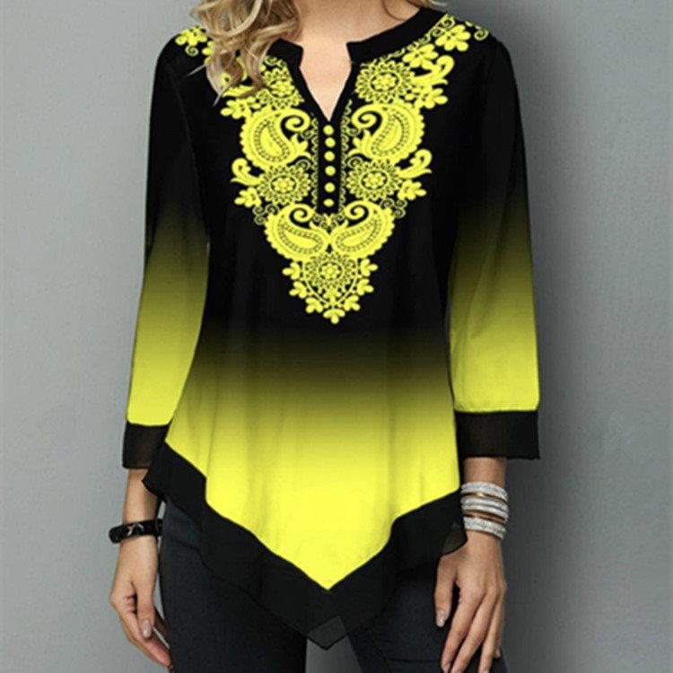 Classy Fashion Round Collar Loose Style Gradual Change Blouse