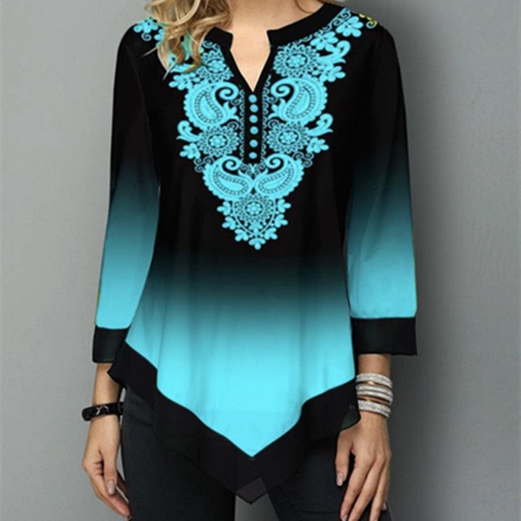 Classy Fashion Round Collar Loose Style Gradual Change Blouse