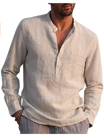 Men's long-sleeved shirt with V-neck