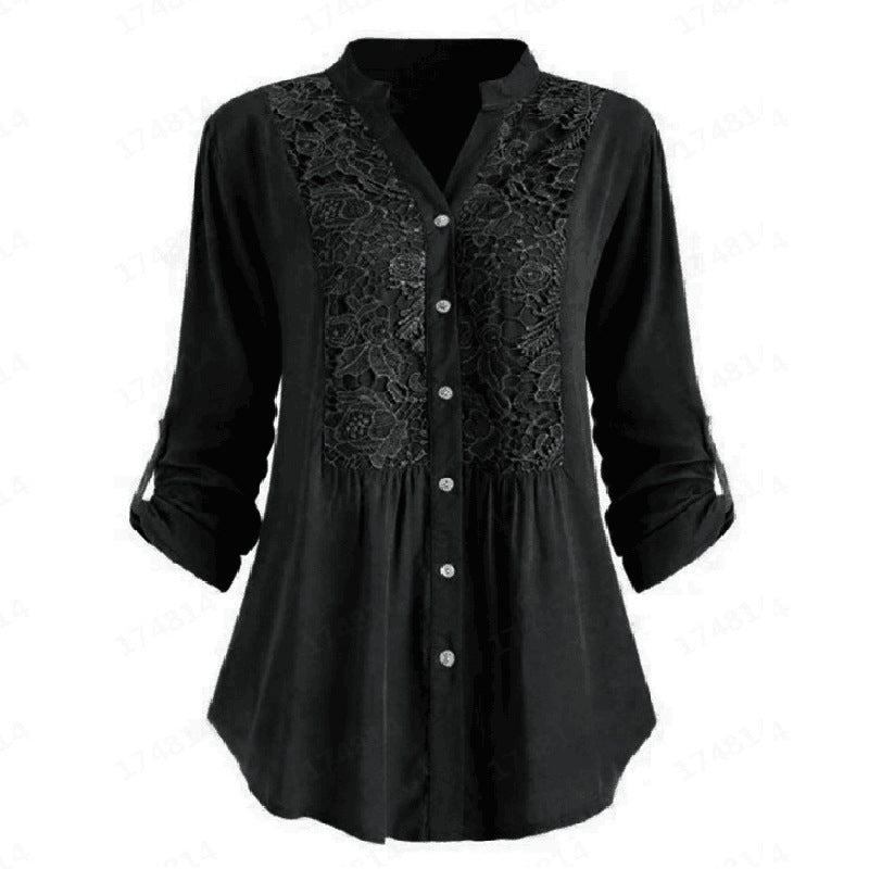 Fashionable women's blouse with V-neck and long sleeves