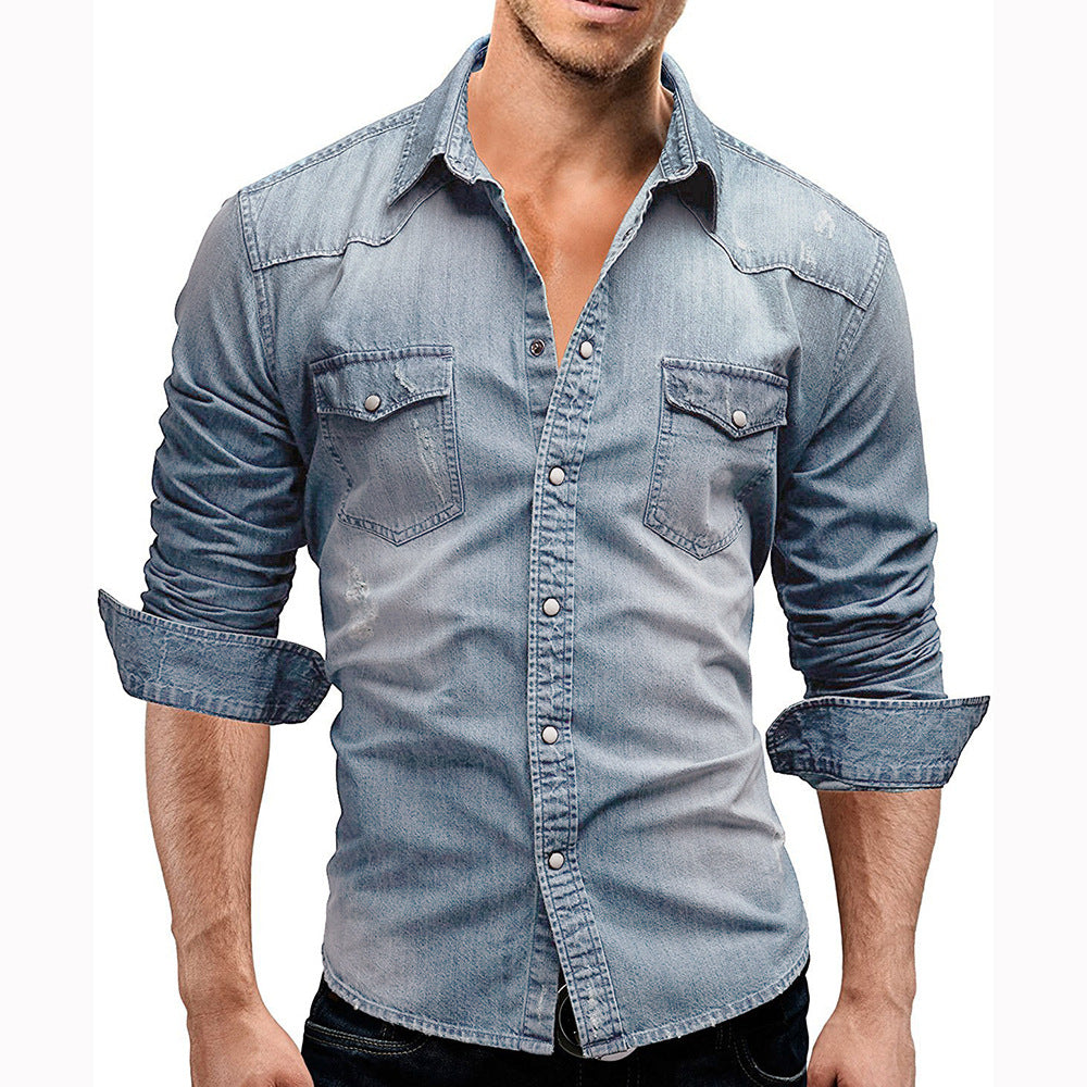 Men's casual shirt with long sleeves in denim