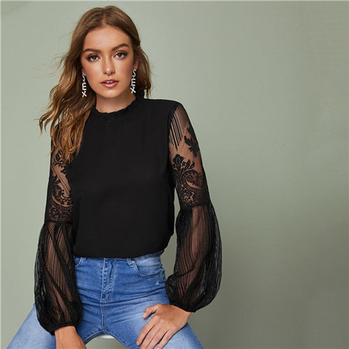 Lace Sheer Elegant Women's Blouse