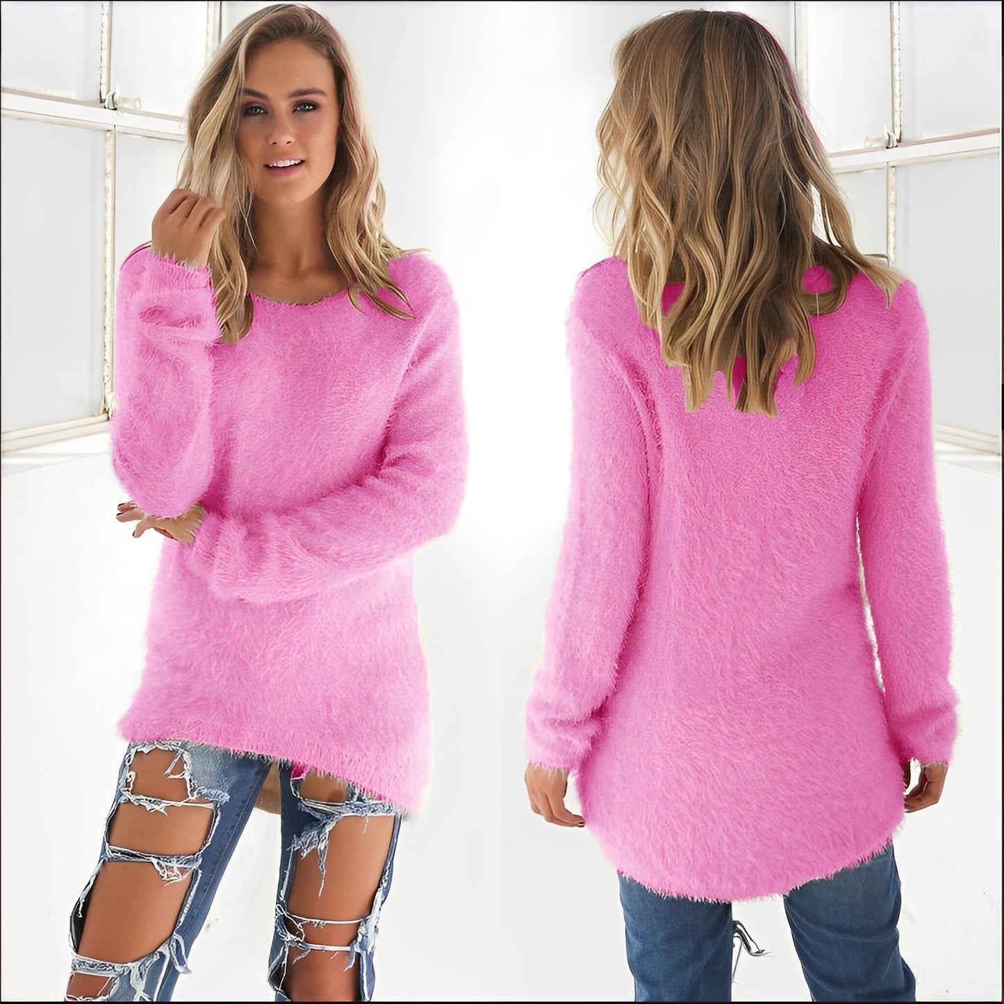 Women - Fluffy Jumper - Cozy Knit Sweater - Casual Warm Fashion Essential