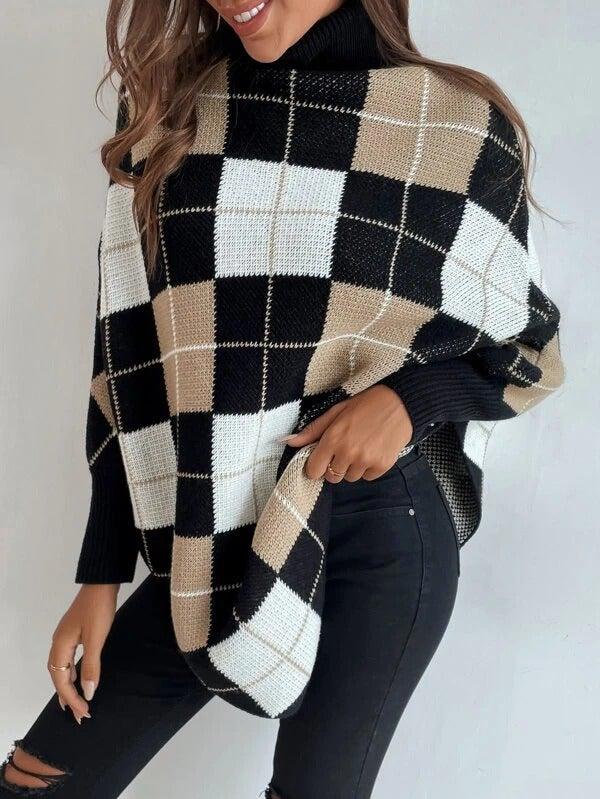 Elegant Sweater with Geometric Print and High Neckline