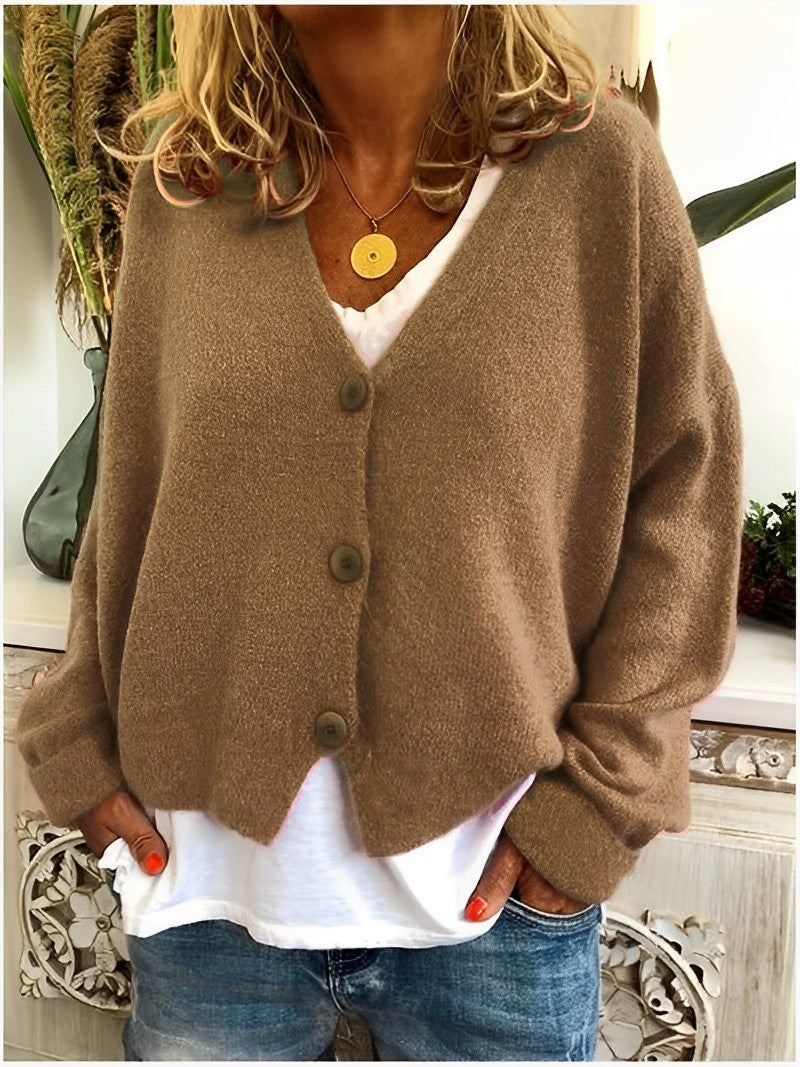 Women - Cardigan - Cozy Plain Knit - Stylish Knitwear for All Occasions