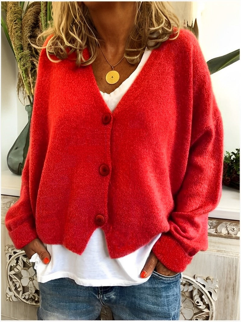 Women - Cardigan - Cozy Plain Knit - Stylish Knitwear for All Occasions