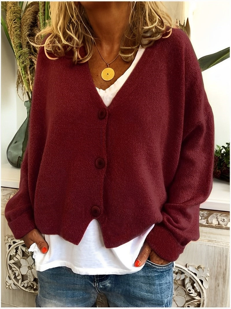 Women - Cardigan - Cozy Plain Knit - Stylish Knitwear for All Occasions