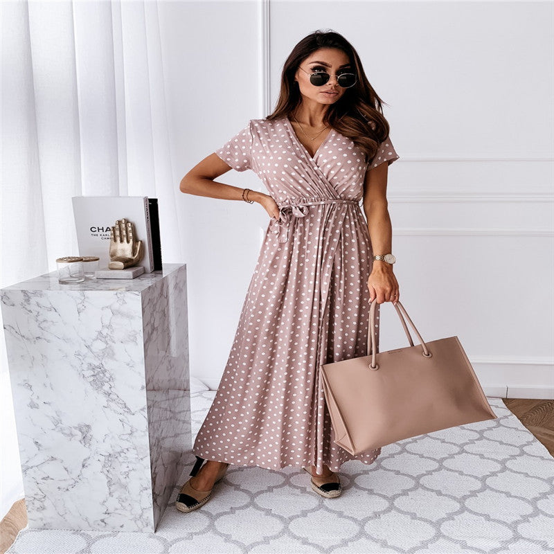 Elegant  Bohemian Polka Dot Print Dress Long Skirt