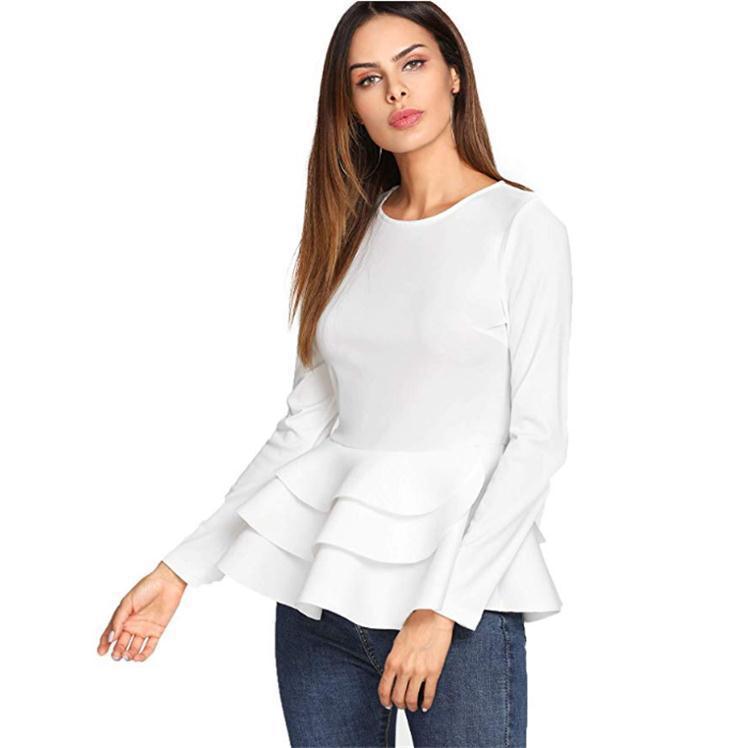 Modern Long-sleeved blouse with ruffled hem