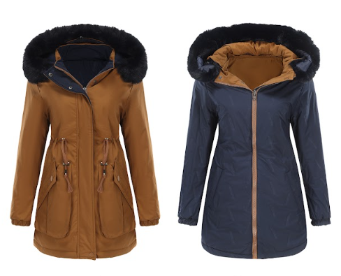 Women - Reversible Winter Parka - Fur Cotton - Stylish Warm Outerwear for Cold Weather