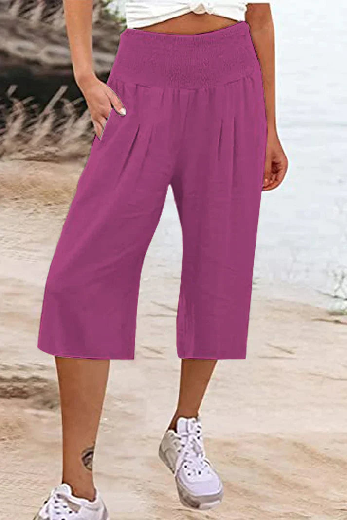 Women - Wide Leg Trousers - High Waist & Comfortable - Stylish Medium Length Fit