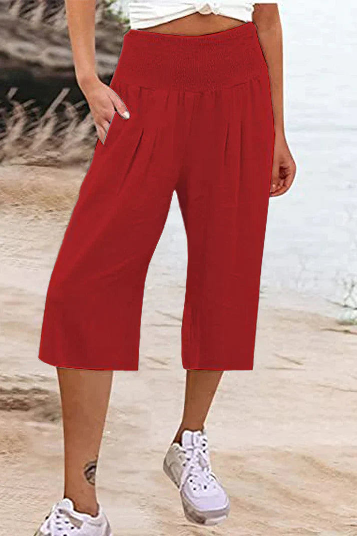 Women - Wide Leg Trousers - High Waist & Comfortable - Stylish Medium Length Fit