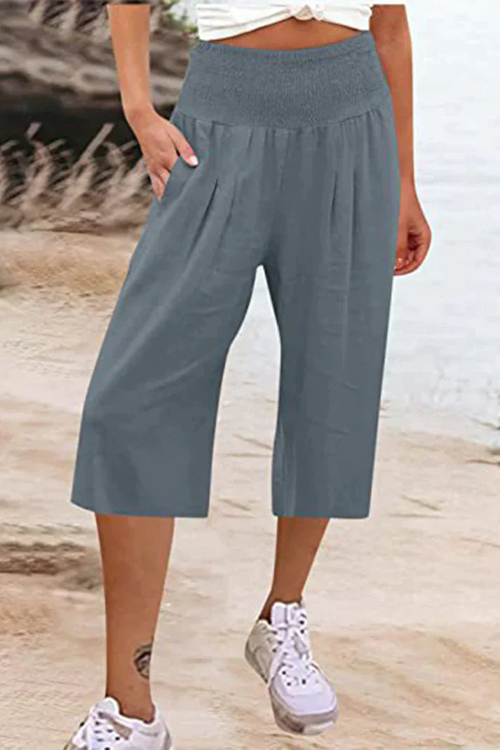 Women - Wide Leg Trousers - High Waist & Comfortable - Stylish Medium Length Fit