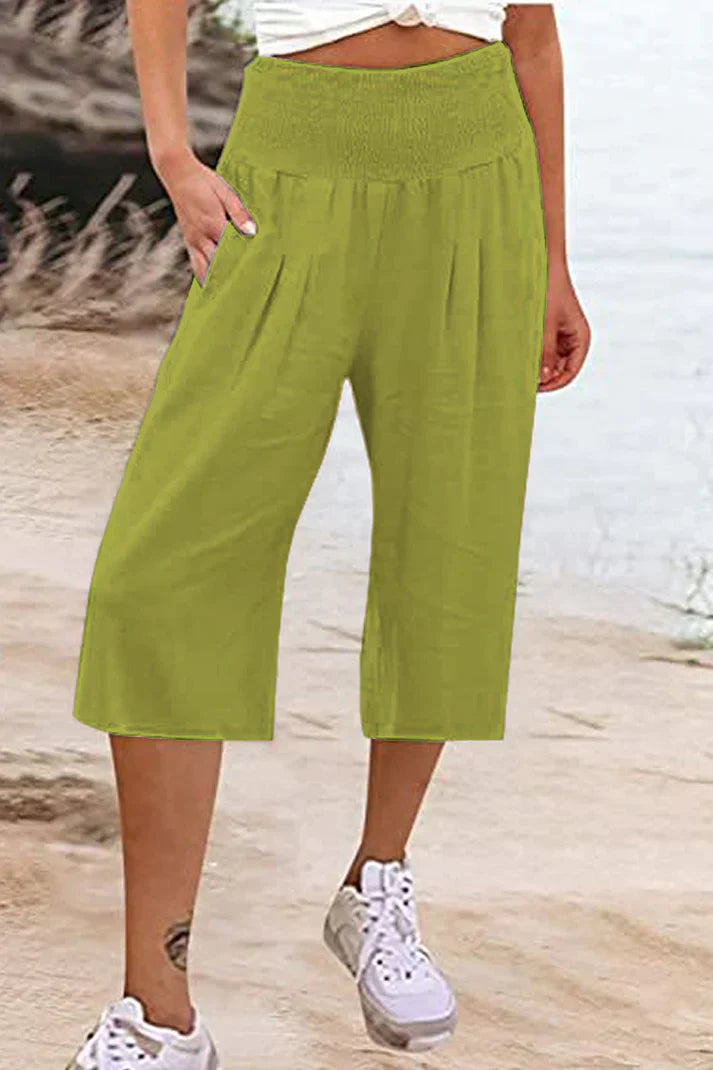 Women - Wide Leg Trousers - High Waist & Comfortable - Stylish Medium Length Fit