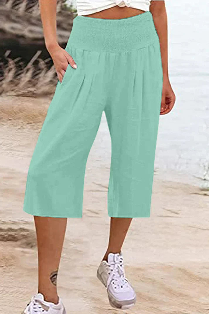 Women - Wide Leg Trousers - High Waist & Comfortable - Stylish Medium Length Fit