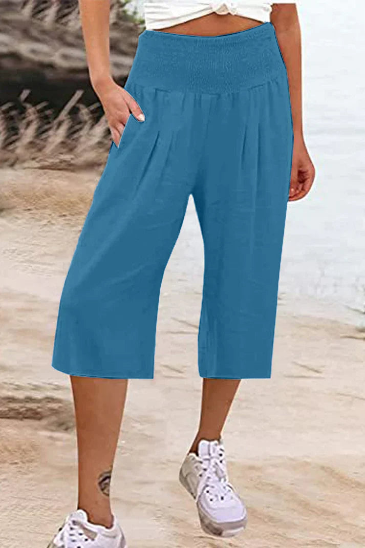 Women - Wide Leg Trousers - High Waist & Comfortable - Stylish Medium Length Fit